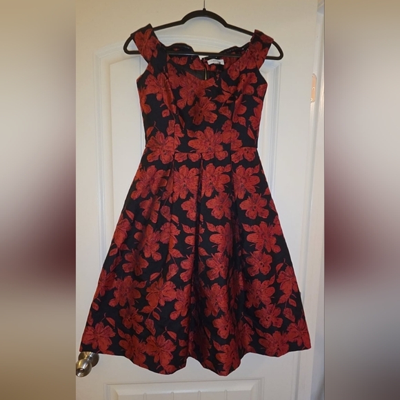 Calvin Klein Dresses & Skirts - Calvin Klein Black and Red Floral Jaquard Mini Dress - Excellent Condition - S 2